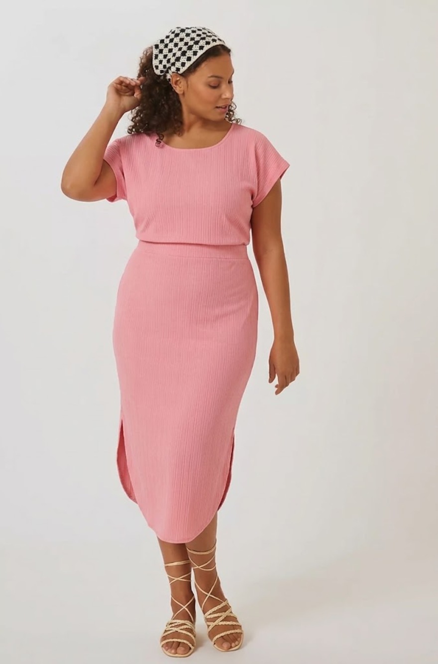 Anthropologie Daily Practice Dress M Pink Ribbed Dolman Cross Back Midi Cotton